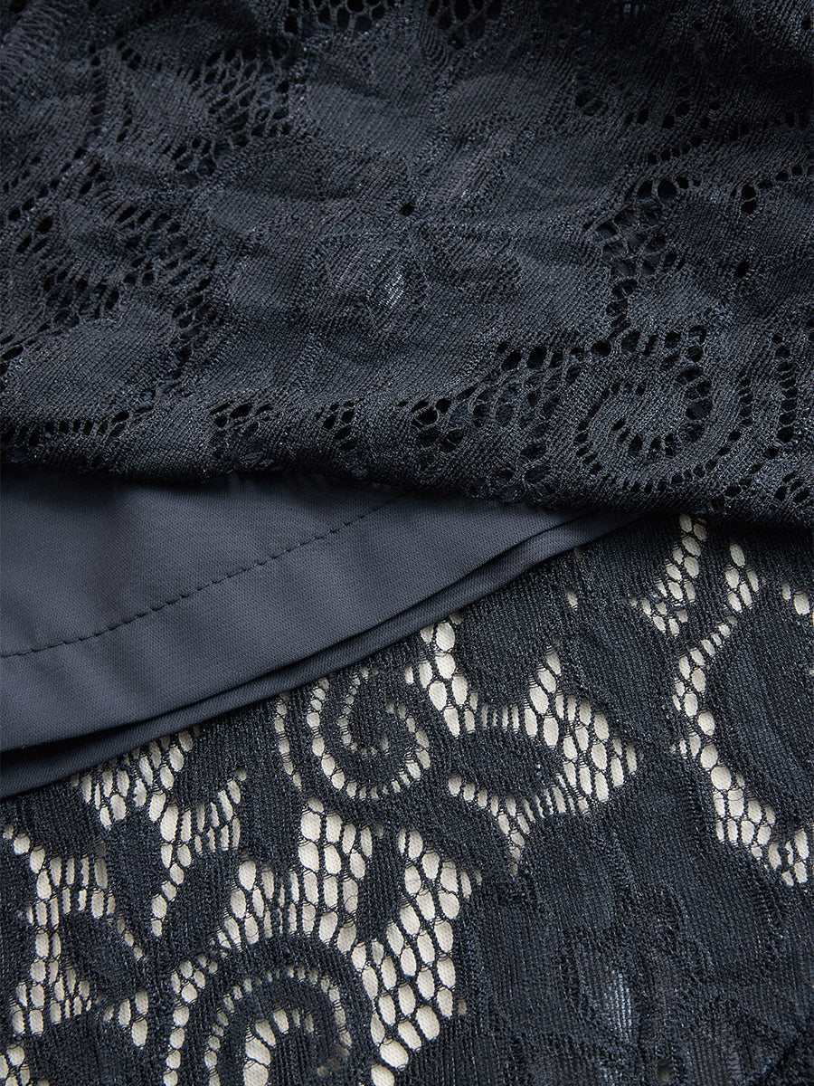 Abito elegante in pizzo per donne – Maxibito senza maniche con profondo scollo a V e cintura in vita