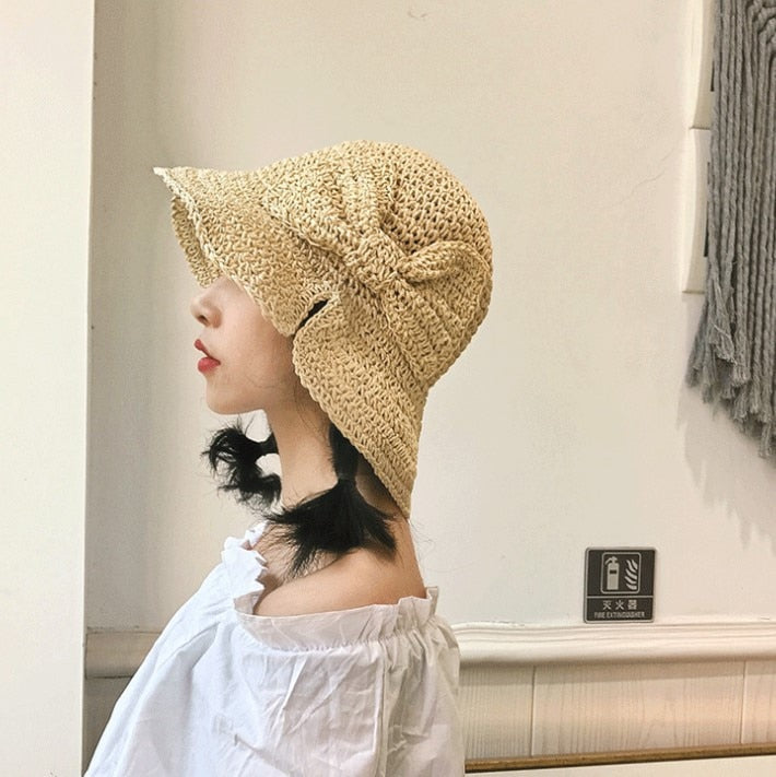 Ophéliane - Cappello di Paglia Intrecciato Largo con Nastro - Estate e Primavera
