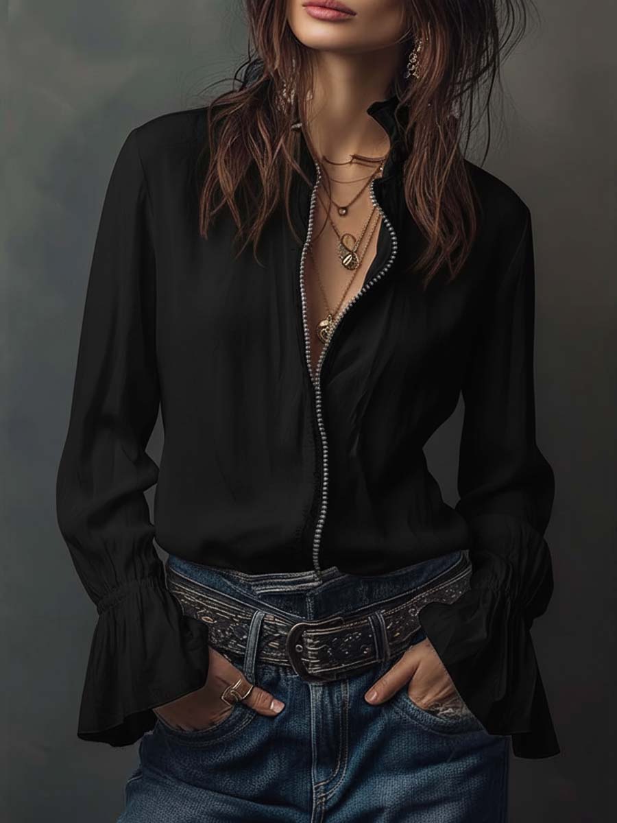 Ambréline - Blusa Bianca Romantica per Donne con Maniche Lunghe e Ampie