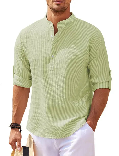 Camicia Henley con struttura a nido d'ape leggera per uomini – Camicia casual traspirante con colletto alto