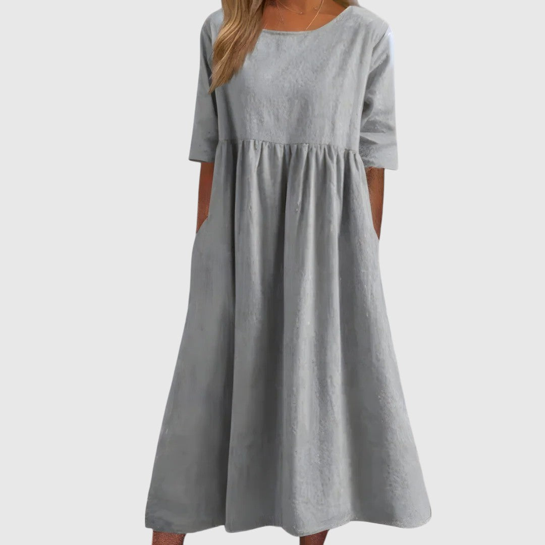 Séphira - Abito Elegante, Comodo e Leggero per Primavera e Estate, con Maniche 3/4 e Collo Rotondo, in Unico Colore