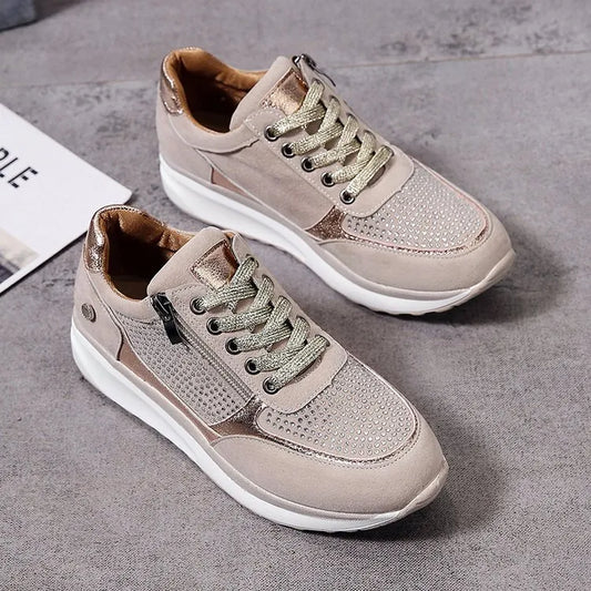 Ysaline - Sneakers Ergonomiche, Comode ed Eleganti per Lunghe Passeggiate e City-Trips con Lacci Lucidi e Cerniera