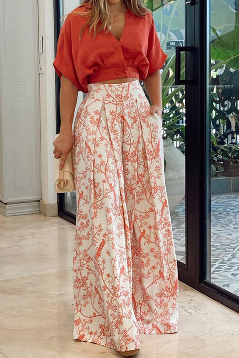 Liorane - Completo estivo a due pezzi per donne con pantaloni larghi e top corto