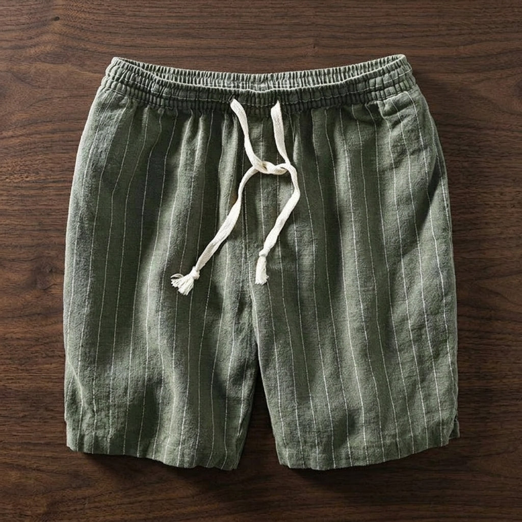 Pantaloni corti a righe con elastico in vita per uomo – Pantaloni estivi traspiranti in misto lino