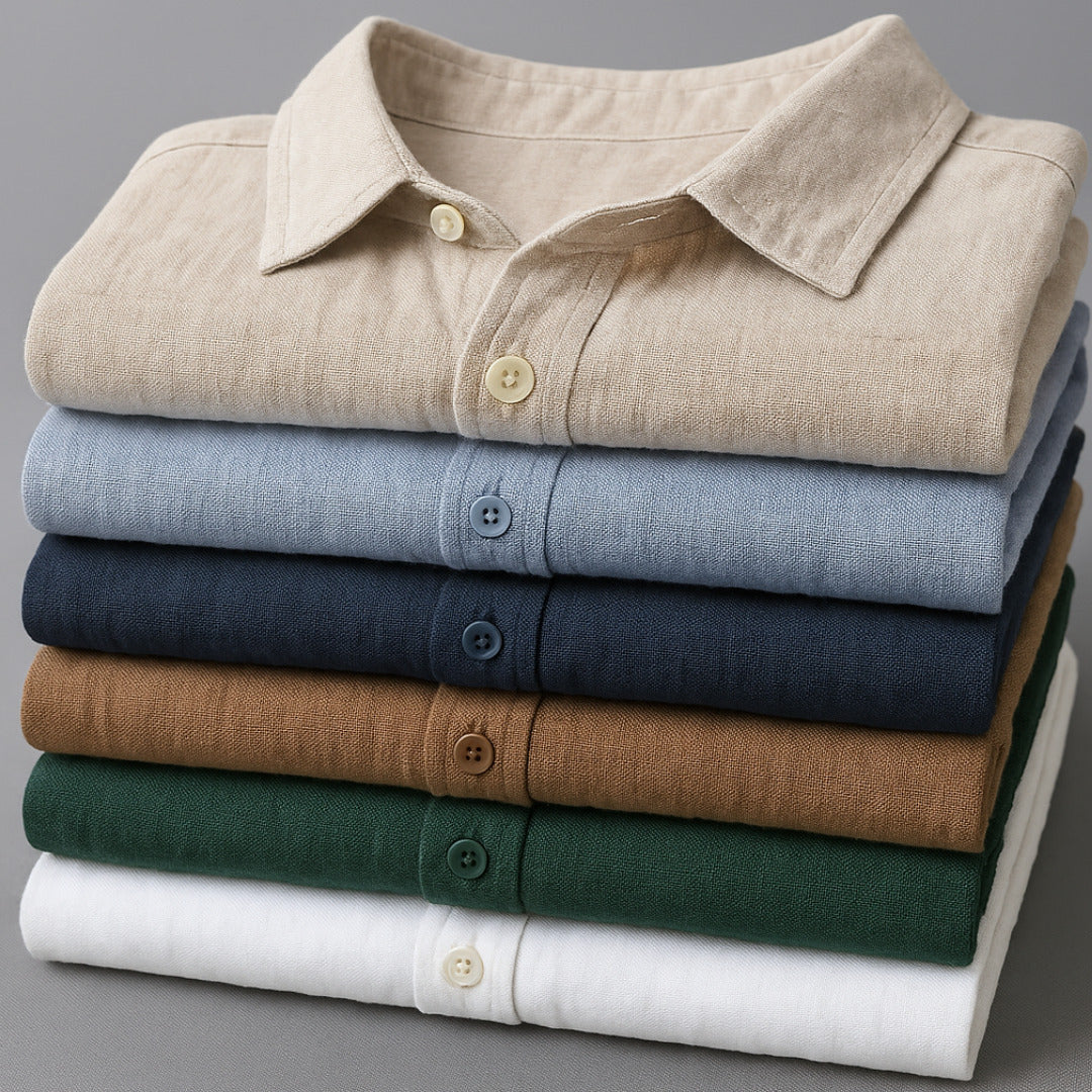 Camicia da uomo leggera in lino con bottoni – Camicia estiva traspirante con vestibilità comoda