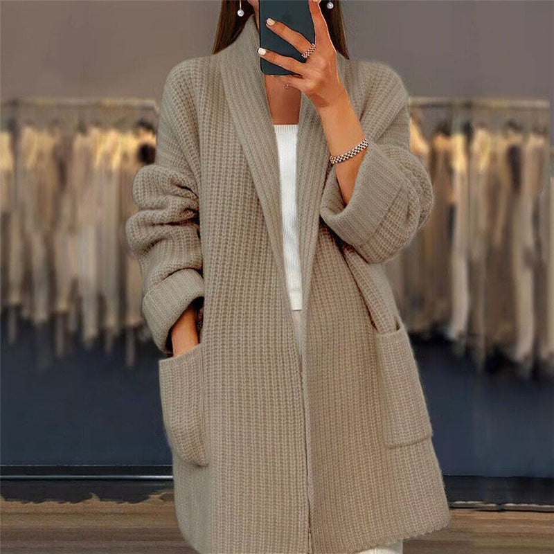Azurine - Comodo gilet oversize in maglia di lunghezza midi per la primavera con tasche