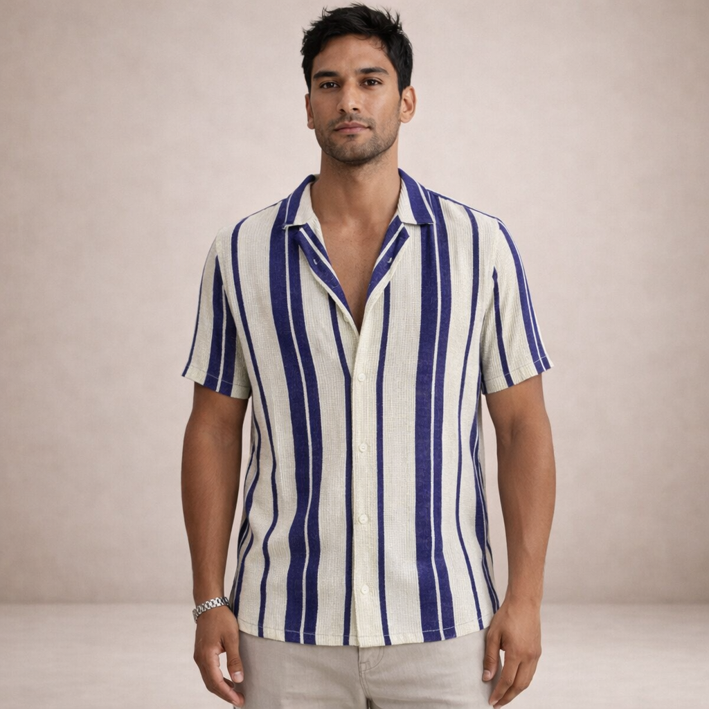 Camicia a maniche corte a righe per uomo – Camicia estiva leggera con vestibilità comoda