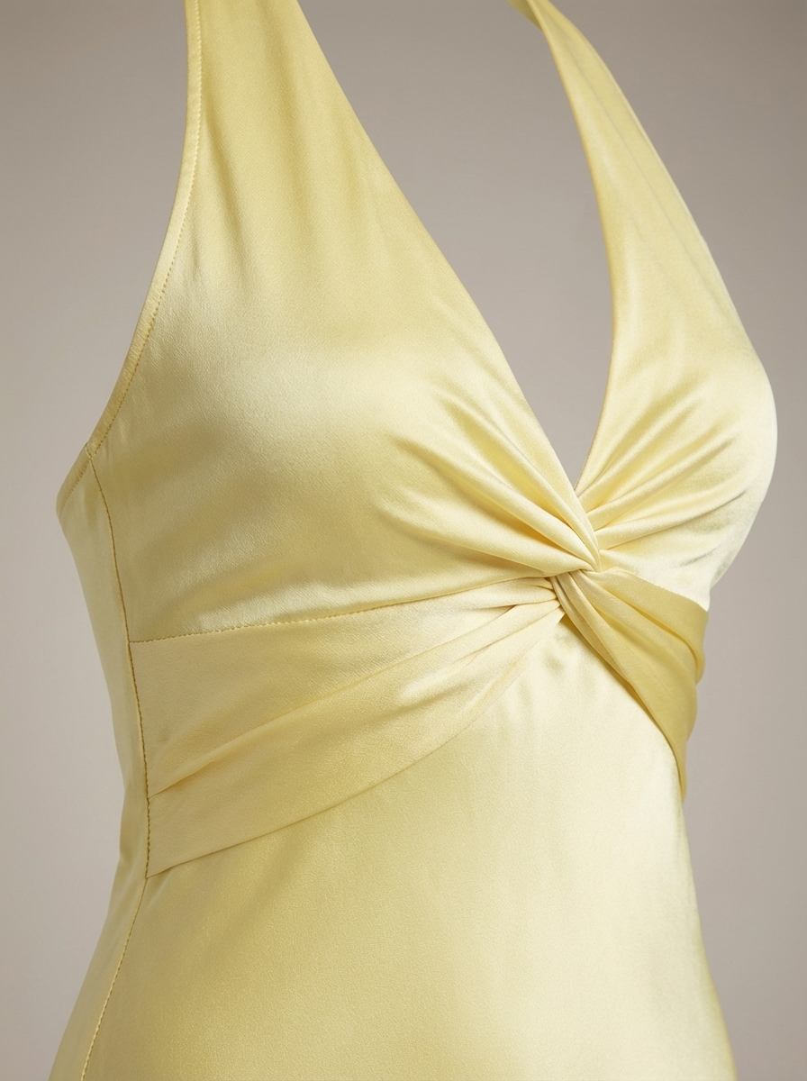 Elegante maxigonna con scollo a halter per donne – Abito da sera in satin con dettaglio twist e silhouette fluida
