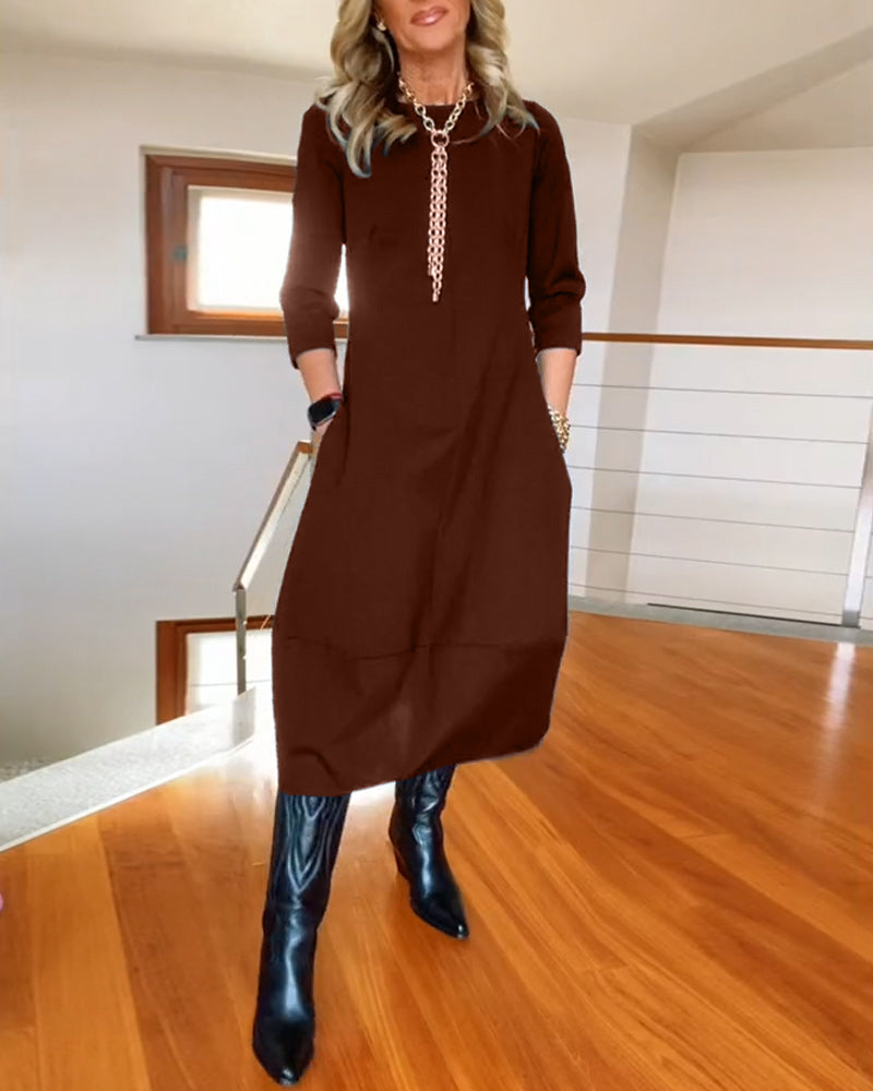 Améline - Abito midi elegante e comodo per la primavera con tasche