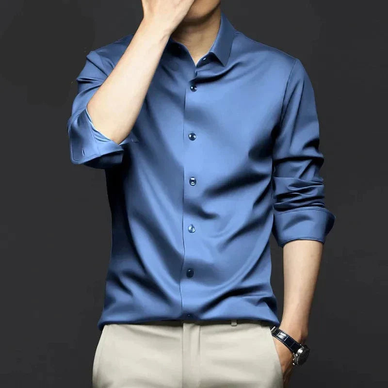 Elegante camicia da business slim fit – Camicia a maniche lunghe per uomini resistente alle pieghe