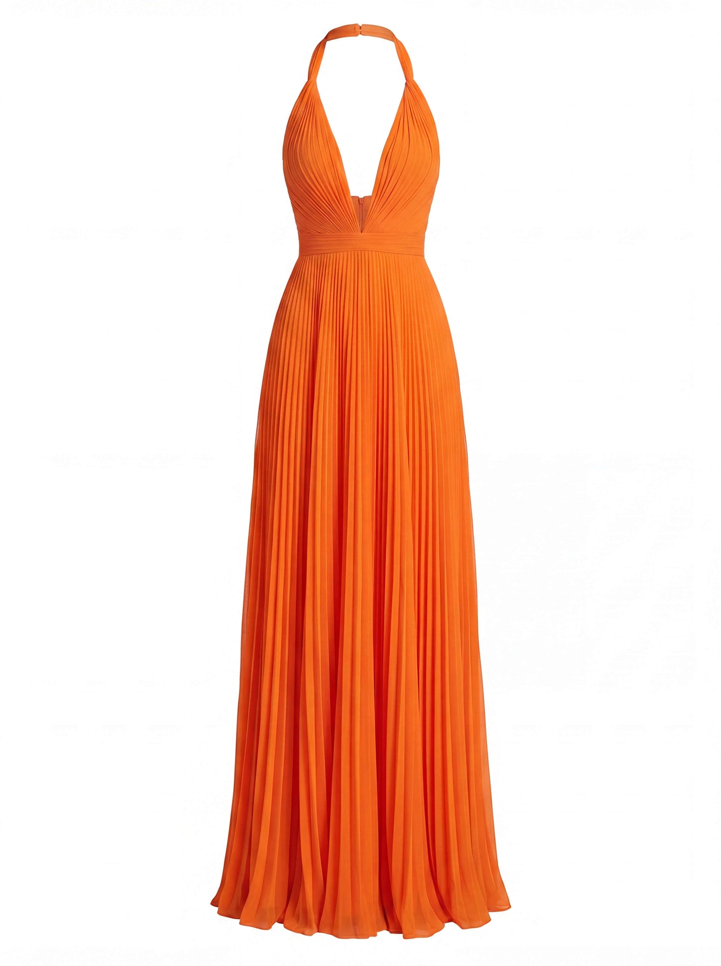 Elegante Maxikleid für Damen – Plissiertes Abendkleid mit Neckholder & tiefem V-Ausschnitt