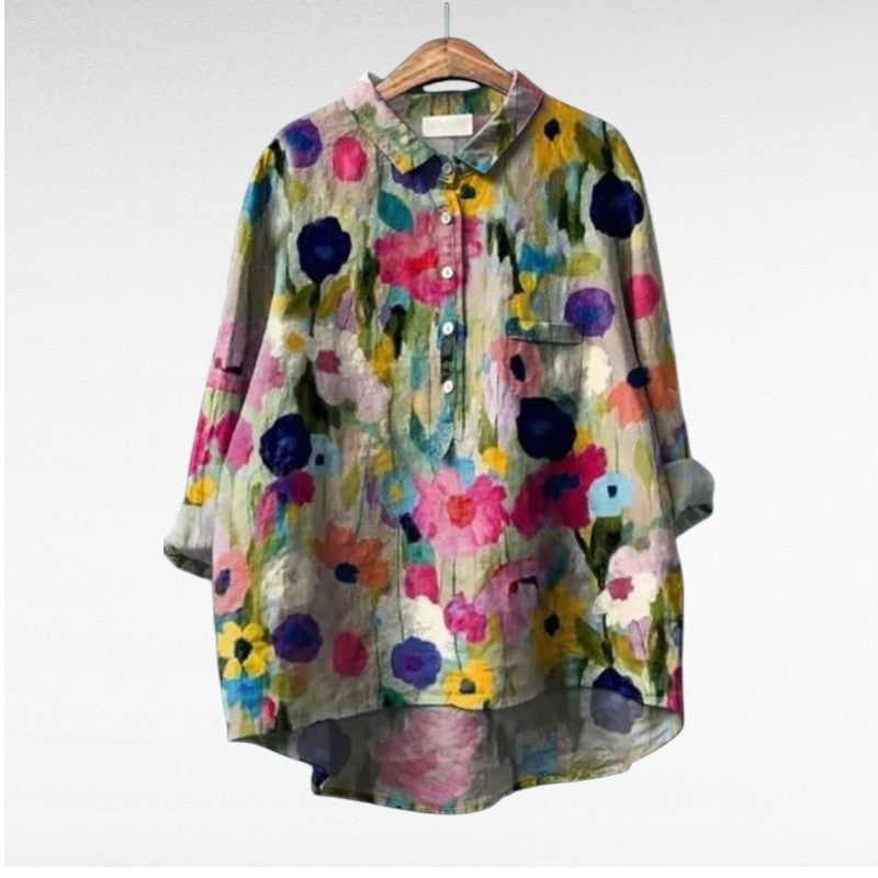 Liorine - Blusa classica con leggero motivo floreale per primavera e estate per donne