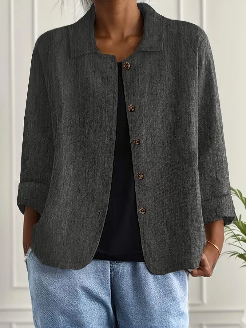 Blusa leggera in lino con bottoni e taglio morbido per donne – Traspirante ed Elegante