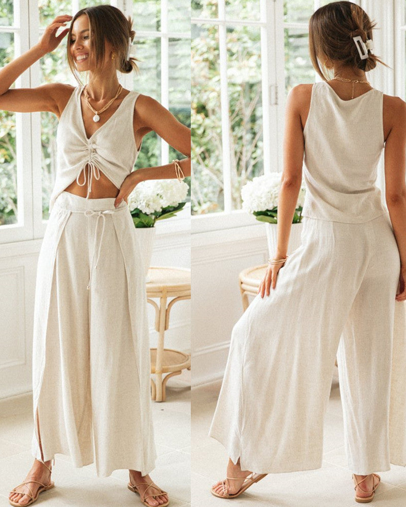Set estivo a due pezzi per donne – Top corto leggero & pantaloni larghi in stile Boho