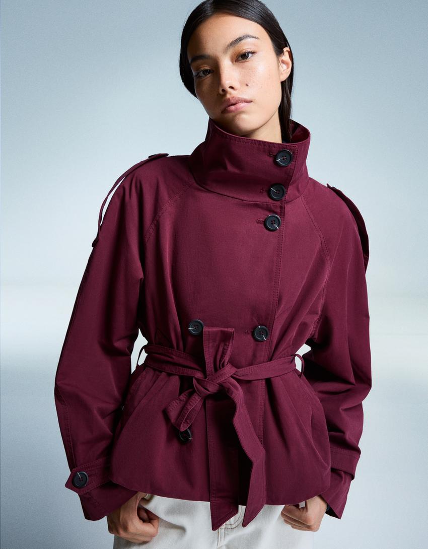 Elvire - Trench corto primaverile alla moda per donne, con bottoni e cintura in vita