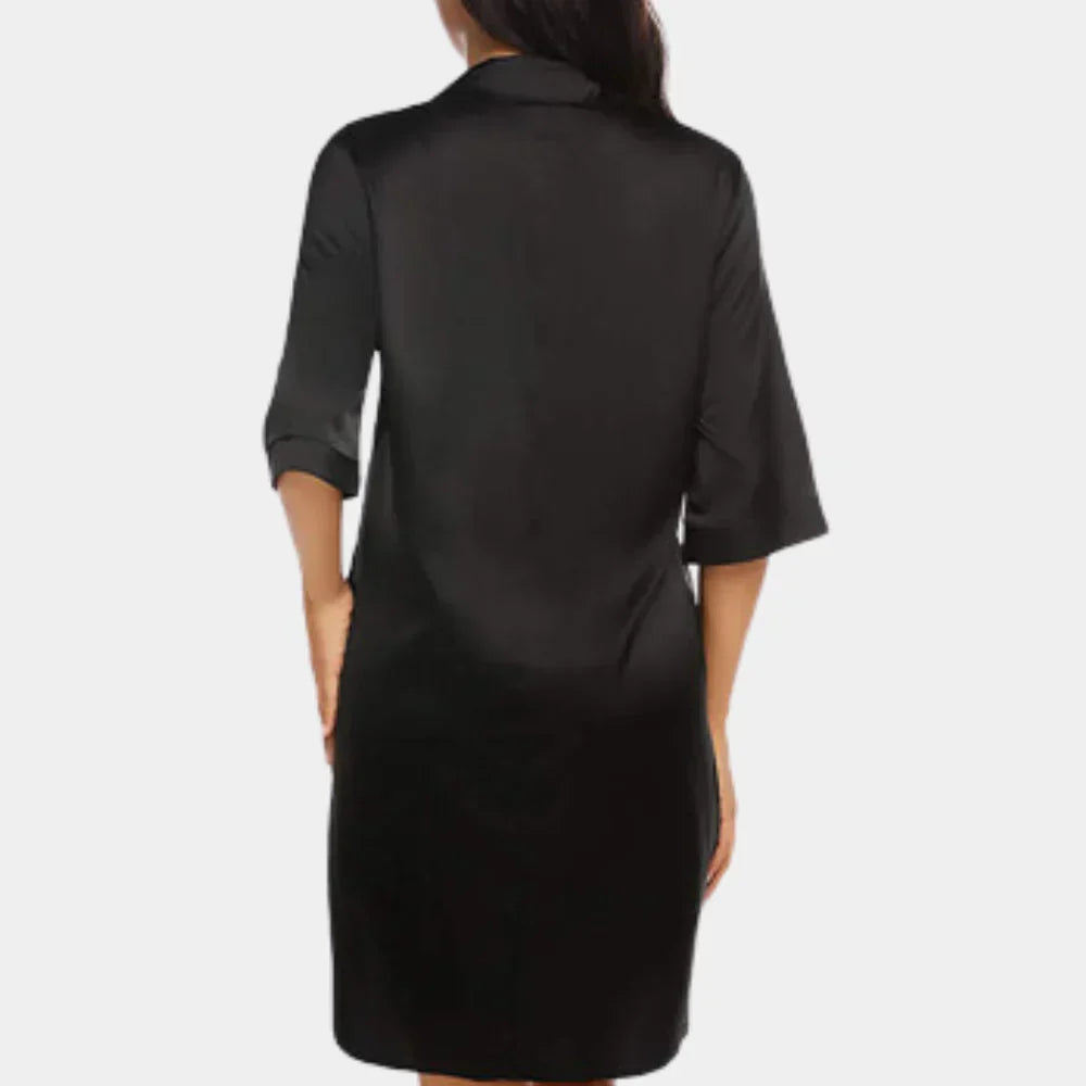 Elegante abito camicia in satin con bottoni e vestibilità morbida per donne