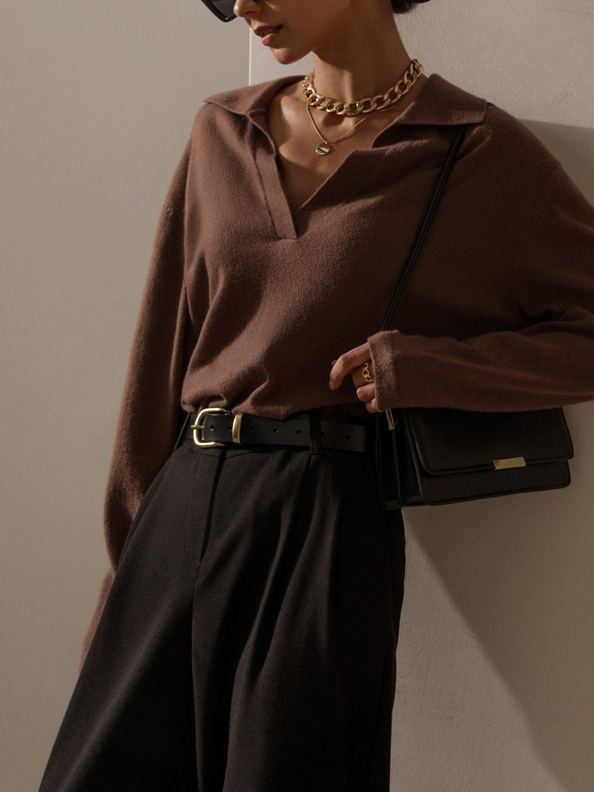 Rosélyne - Pullover Business Casual per donne con colletto e scollo a V