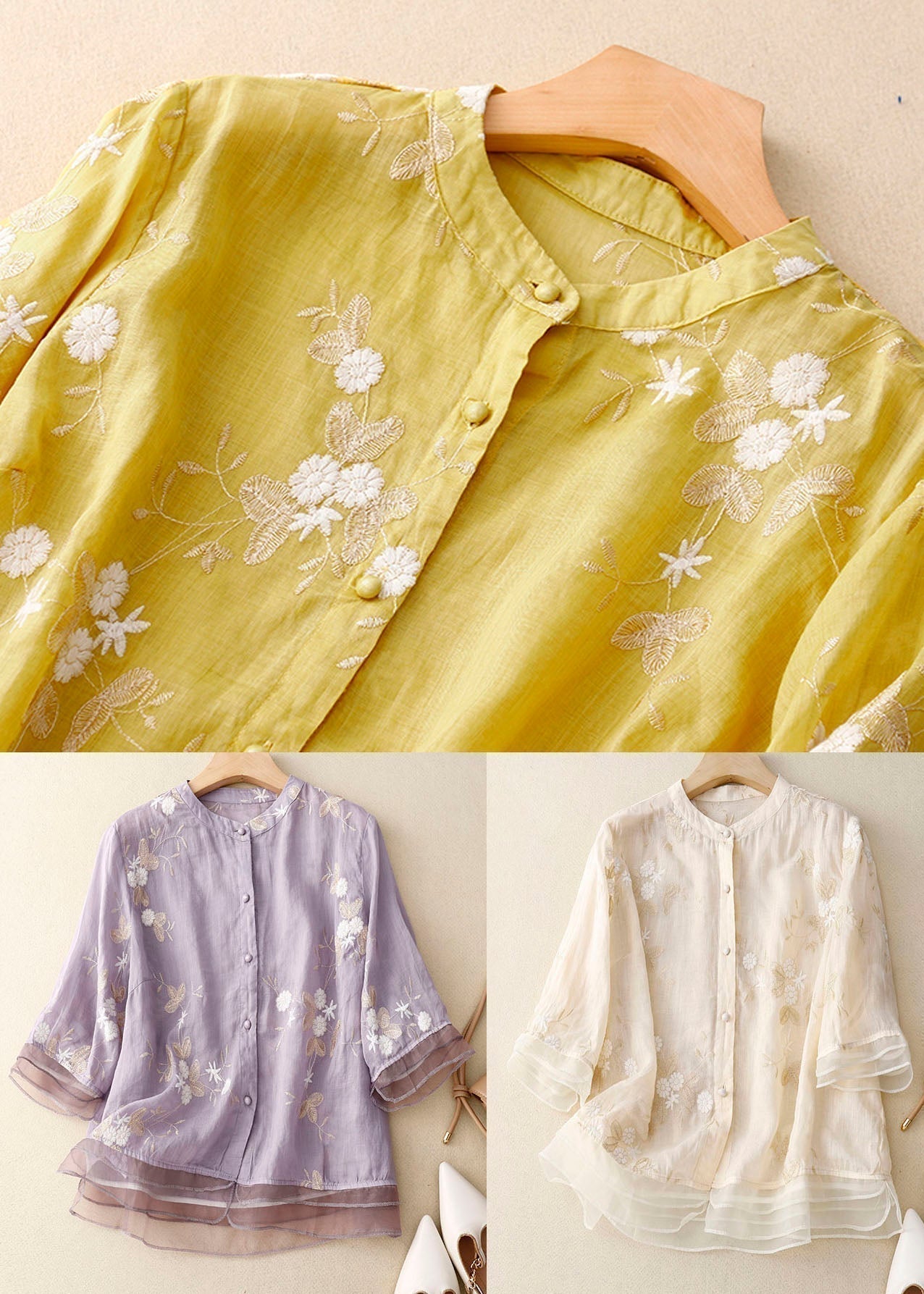 Elegante blusa da donna con ricami e maniche a volant – Leggera e femminile per la vita quotidiana e le occasioni speciali