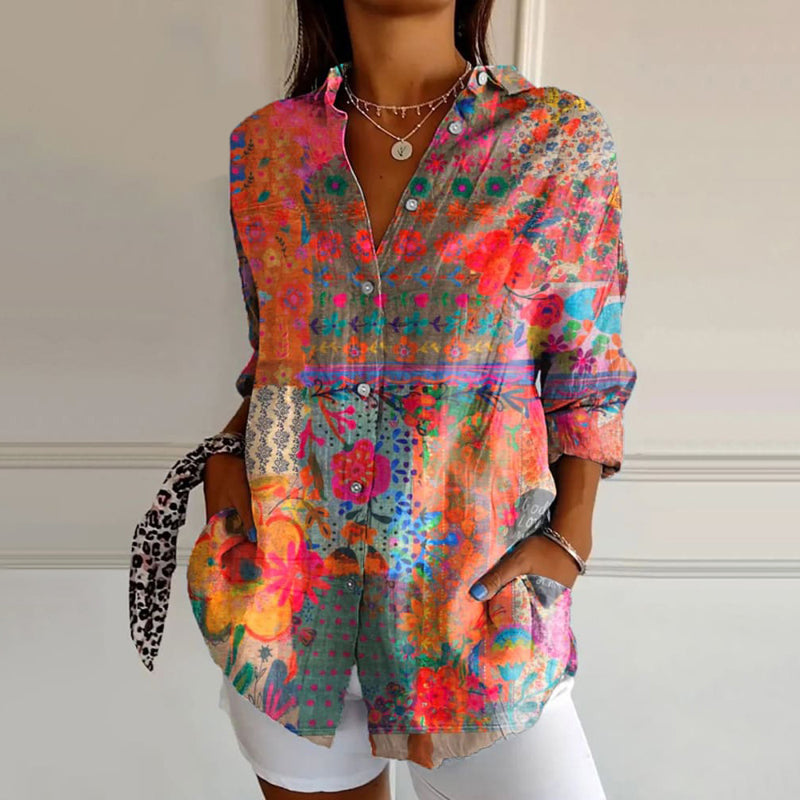 Blusa da donna colorata con stampa Boho – Leggera e ariosa per l'estate e il quotidiano