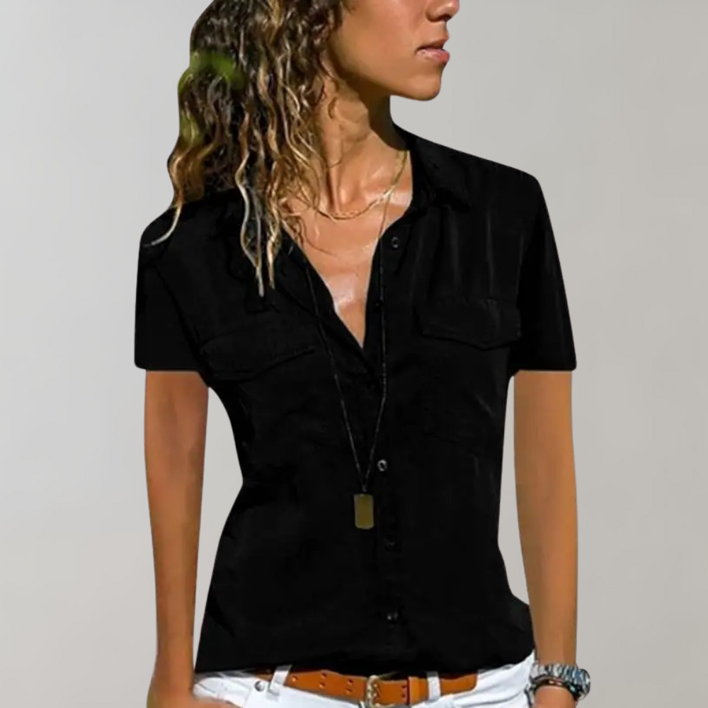 Maglietta a maniche corte in camicia – leggera e ariosa per donne