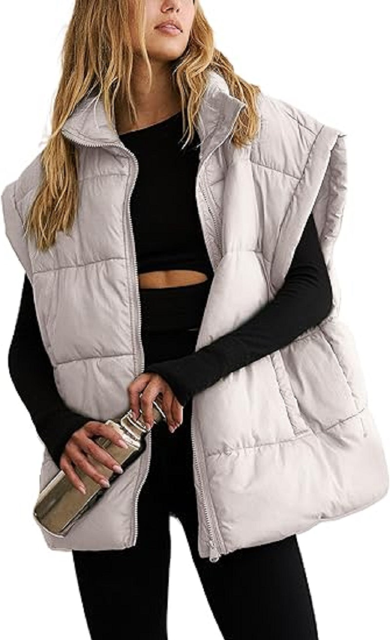 Gilet imbottito oversize con zip e tasche – Gilet invernale caldo e casual per donne