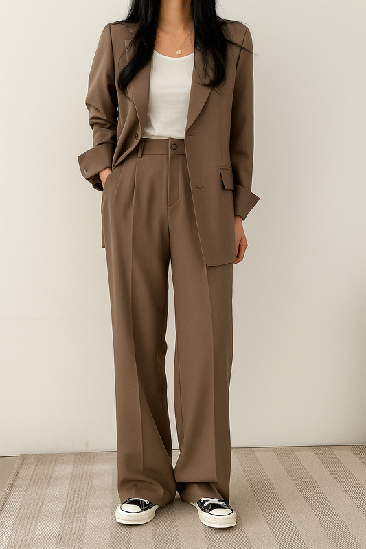 Liorène - Completo Vintage da Business per Donne con Blazer e Pantaloni a Vita Alta in Colore Unico