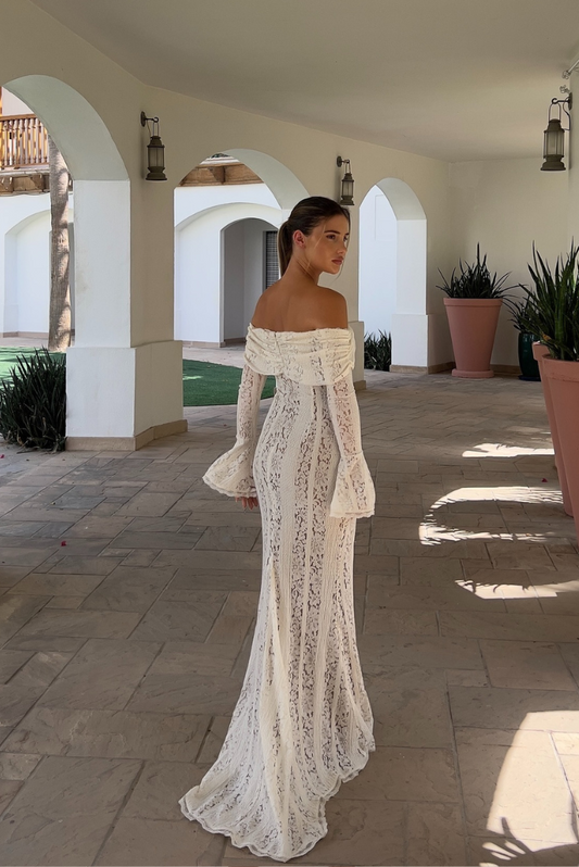 Abito Maxy Elegante in Pizzo per Donne – Abito da Sera Off-Shoulder con Silhouette Sottile