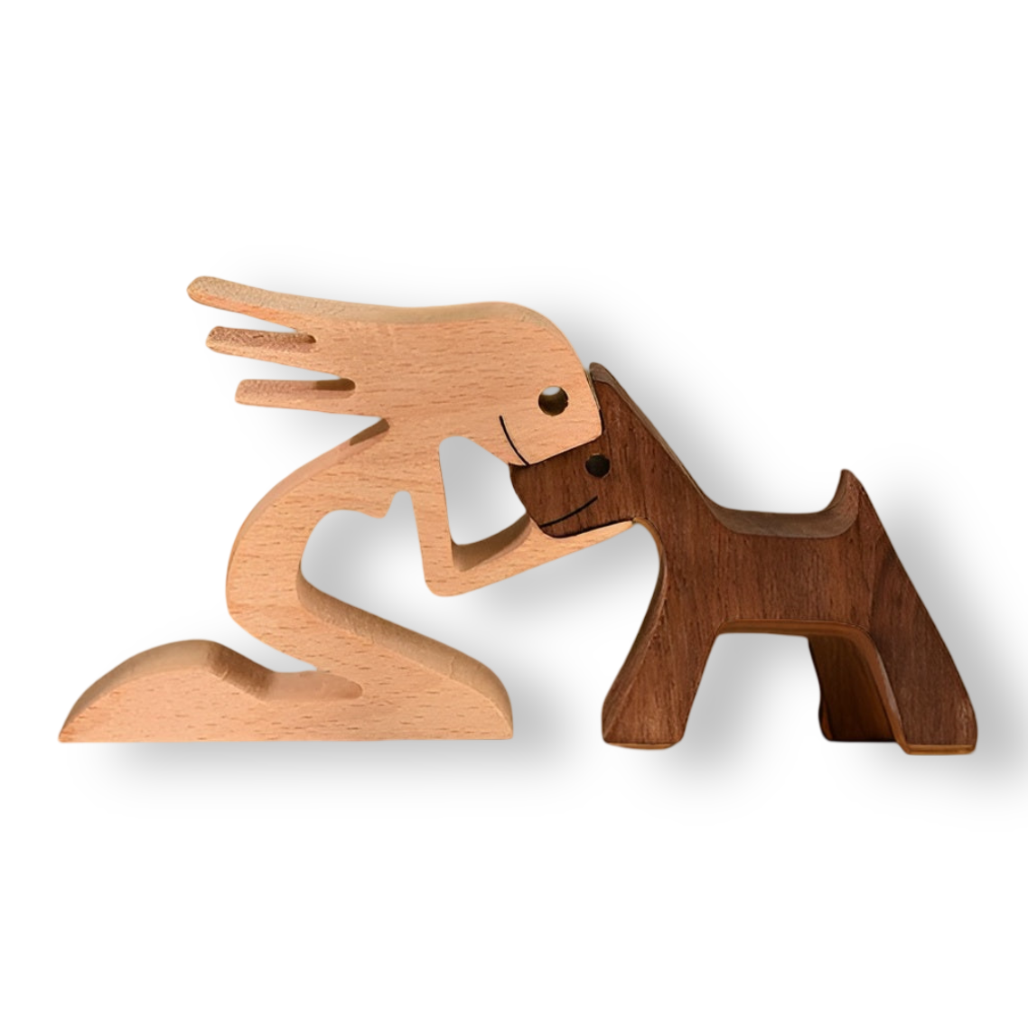 SculptAmical - Scultura in legno fatta a mano – Simbolo dell'amicizia – Cane & Uomo – 100 % legno naturale
