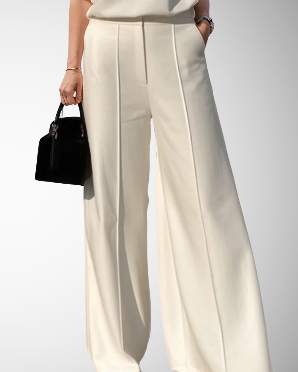 Maëlle - Elegante pantaloni bianchi primaverili a vita alta e vestibilità ampia per donne