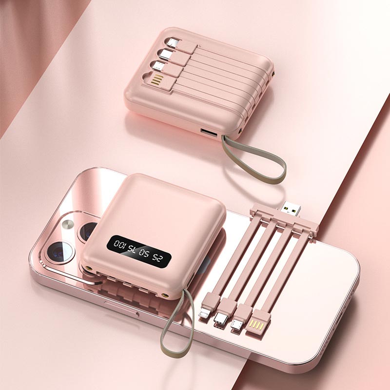 Mini Powerbank 20000 mAh con Cavi Integrati per la Ricarica Portatile di Più Telefoni