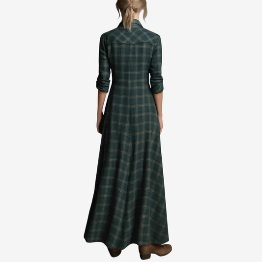 Virelle - Camicia lunga, comoda e ampia per la primavera, con quadri verdi e bottoni