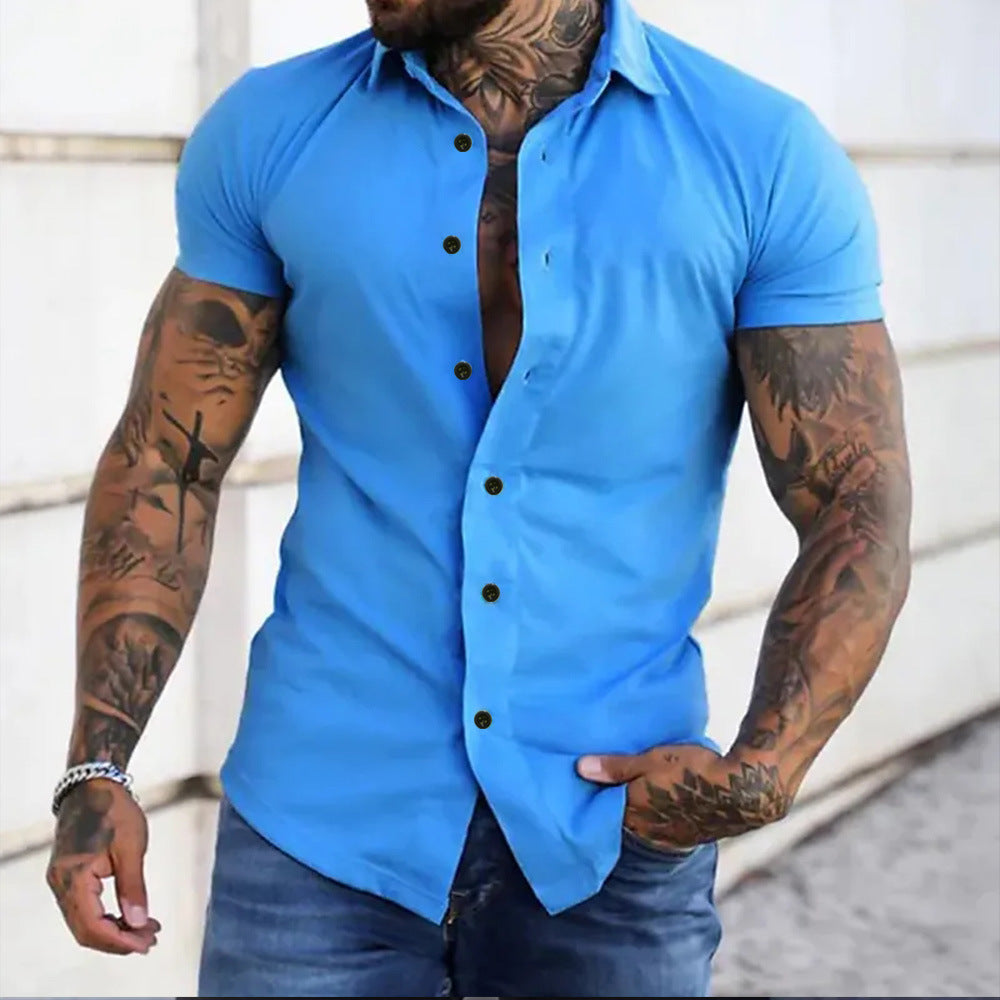 Camicia moderna a maniche corte con comfort elasticizzato per uomo – Camicia business aderente