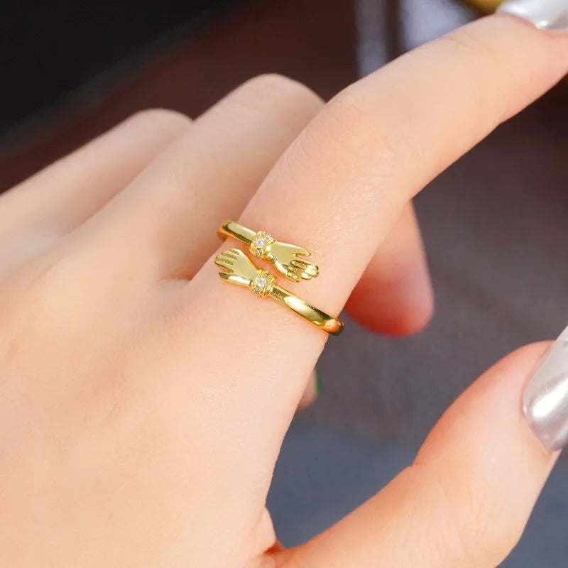 Anello abbraccio per donne con zirconi – Anello d'amore regolabile "Sempre con te"