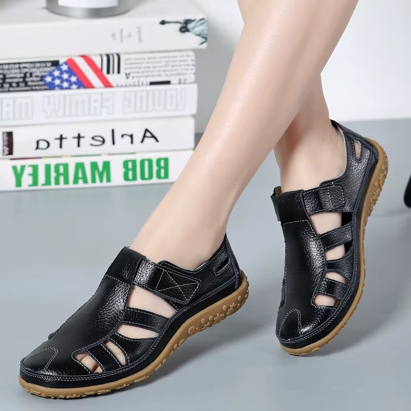 Sandali in pelle comodi con chiusura in velcro – Scarpe estive traspiranti per donne