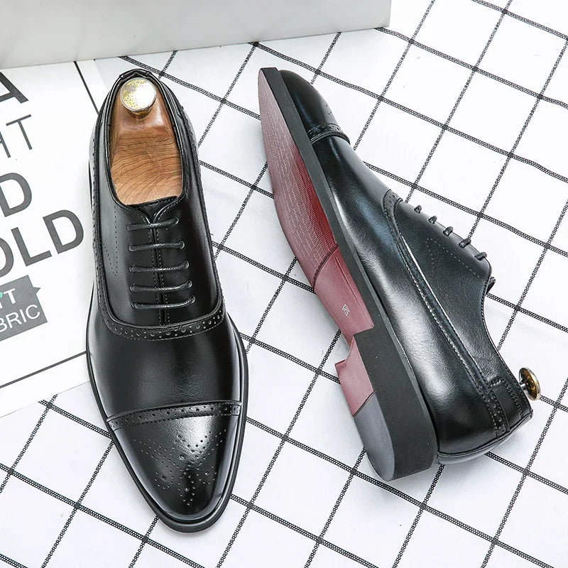 Eleganti scarpe da business in pelle con suola antiscivolo – Scarpe stringate classiche per uomini