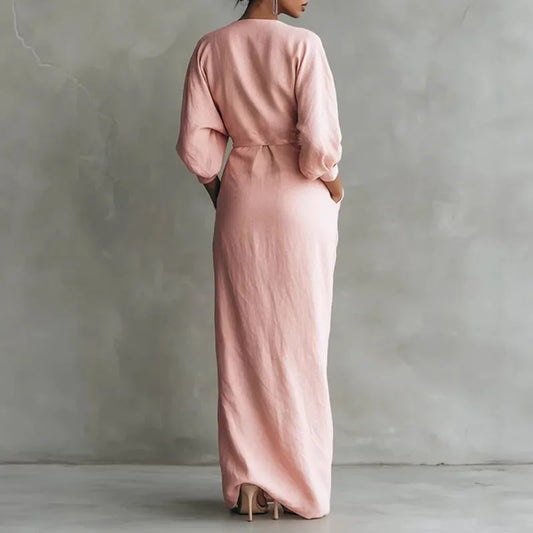 Elegante Maxikleid mit Drapierung für Damen – Figurbetontes Wickelkleid mit V-Ausschnitt