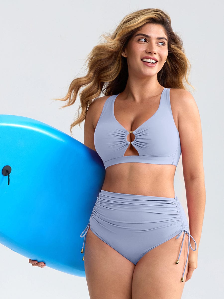 Set Bikini Modellante con Vita Alta e Ruches – Elegante Set di Costumi da Bagno Push-Up per Donne