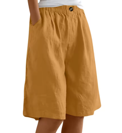 Shorts in lino casual con vita elastica per donne – Bermuda estive comode con tasche