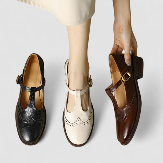 Eleganti scarpe Mary Jane in pelle con tacco a blocco e fibbia per donne – Comode e senza tempo