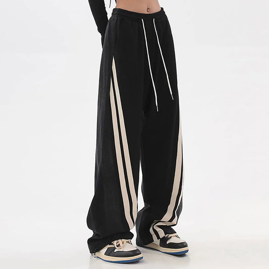 Pantaloni jogging color block casual con strisce laterali per donne – Pantaloni larghi streetwear