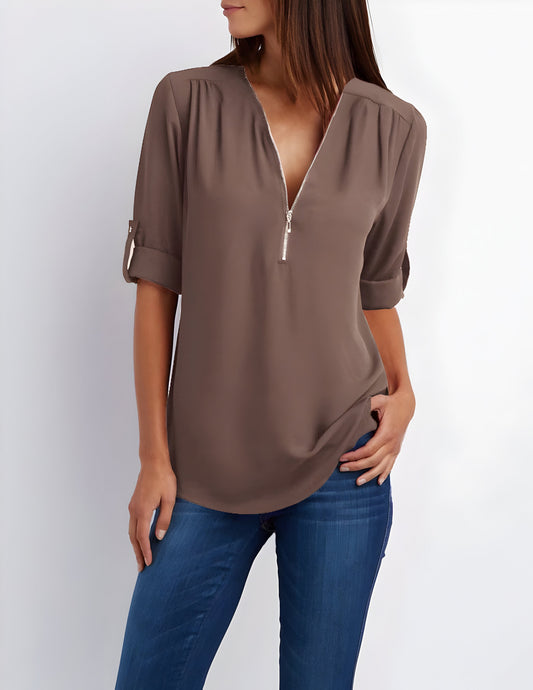 Elegante blusa da donna con scollatura a zip – Comoda e versatile per il quotidiano e l'ufficio