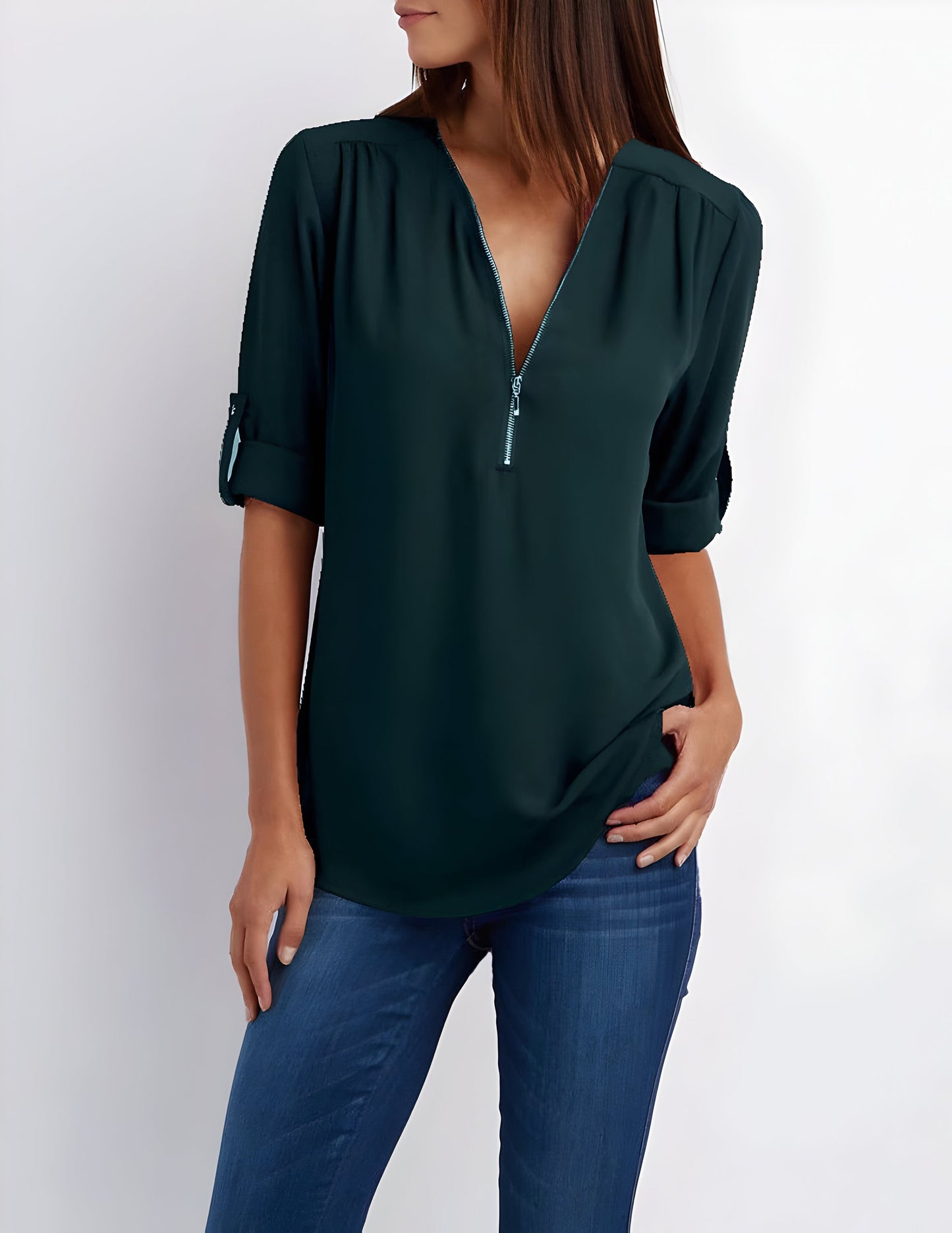 Elegante blusa da donna con scollatura a zip – Comoda e versatile per il quotidiano e l'ufficio