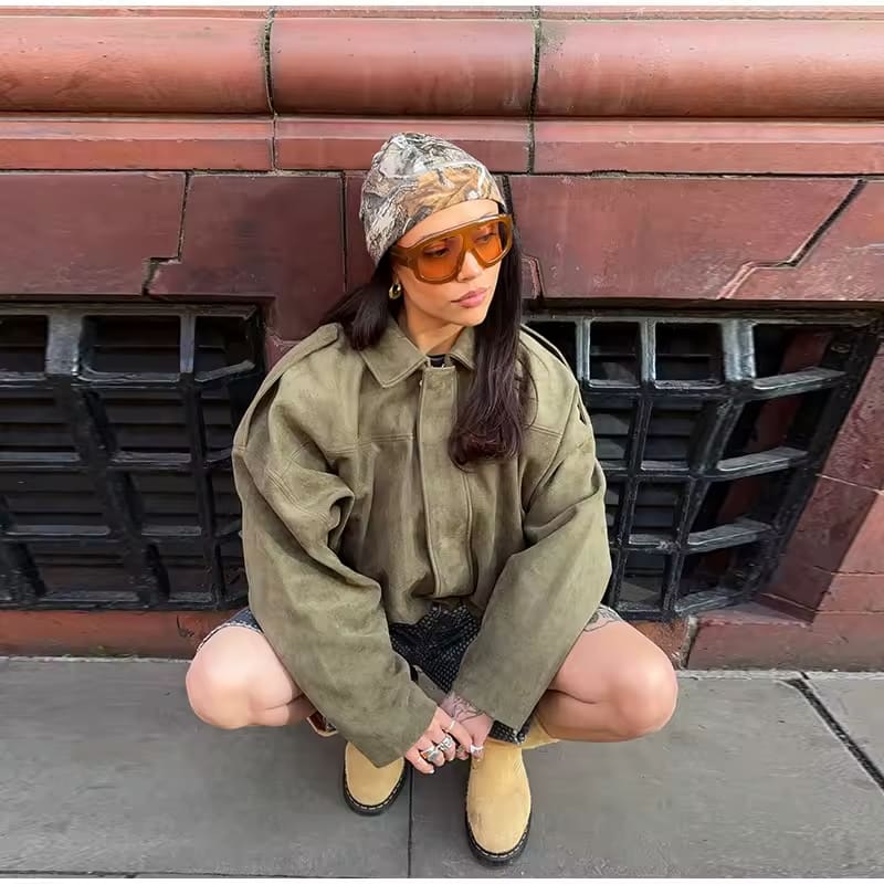 Esméline - Elegante Giacca Primaverile Oversize in Ecopelle e Pelle Sintetica con Collo e Zip per Donne