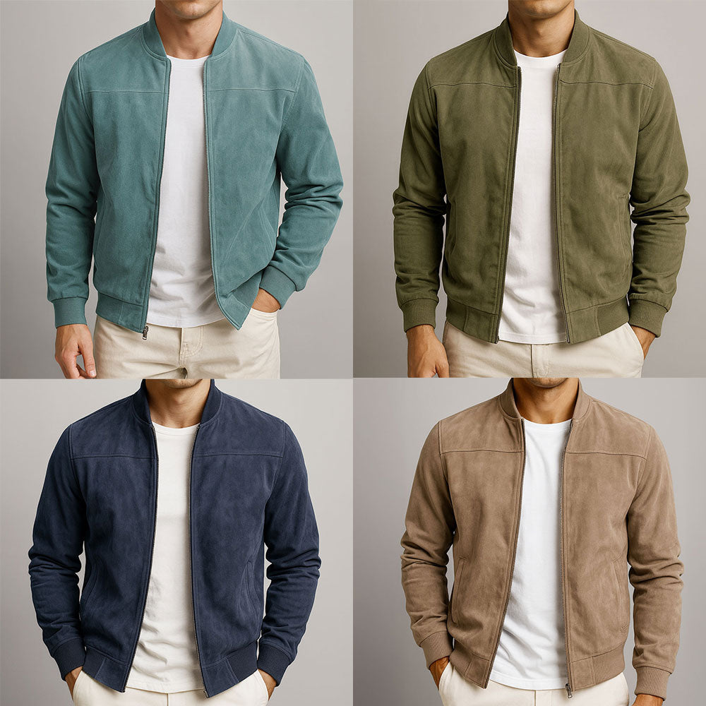 Giacca bomber in look scamosciato per uomo – Elegante giacca per il passaggio di stagione Slim Fit e stile casual moderno