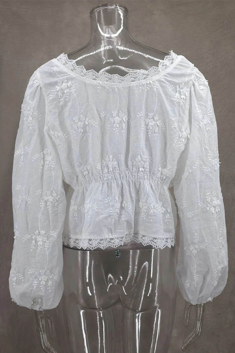 Joséphine - Blusa Primavera Bohemien Romantica in Pizzo con Maniche Lunghe e Dettagli Floreali per Donne