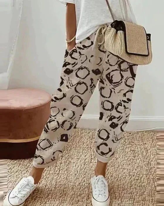 Pantaloni estivi casual con stampa e vita elastica – Pantaloni comodi per il tempo libero da donna