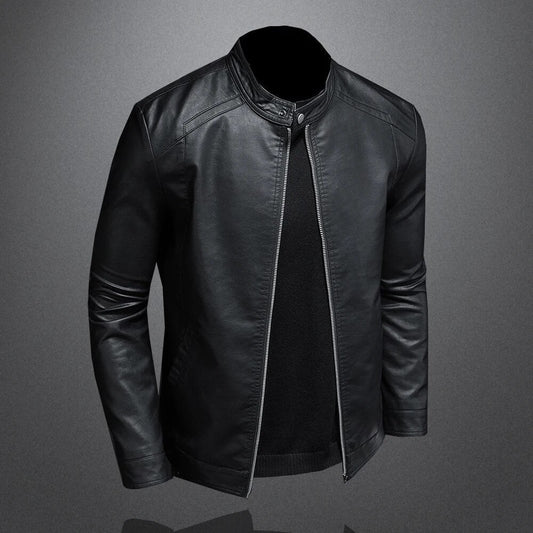 Isidore - Giacca di pelle nera classica per uomo con zip
