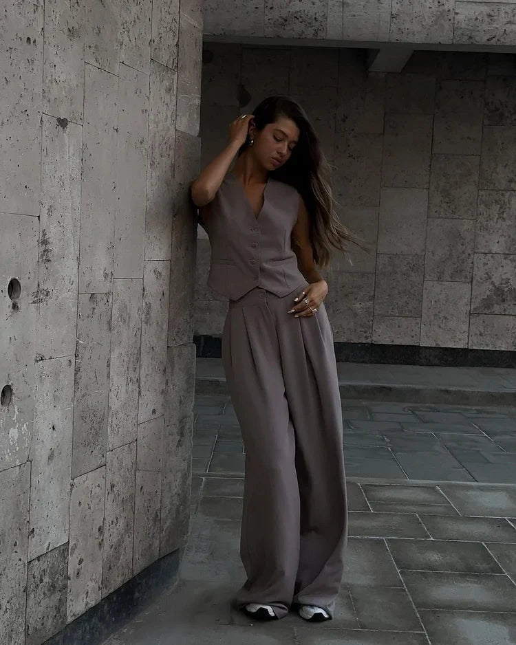 Lioréa - Completo primaverile in due pezzi per donne: Gilet e pantaloni a vita alta | Stile casual e professionale