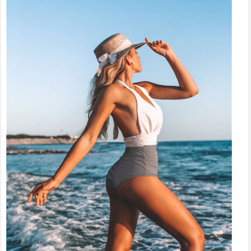 Costume da bagno con design a vita alta – Donna con scollatura profonda e modellante