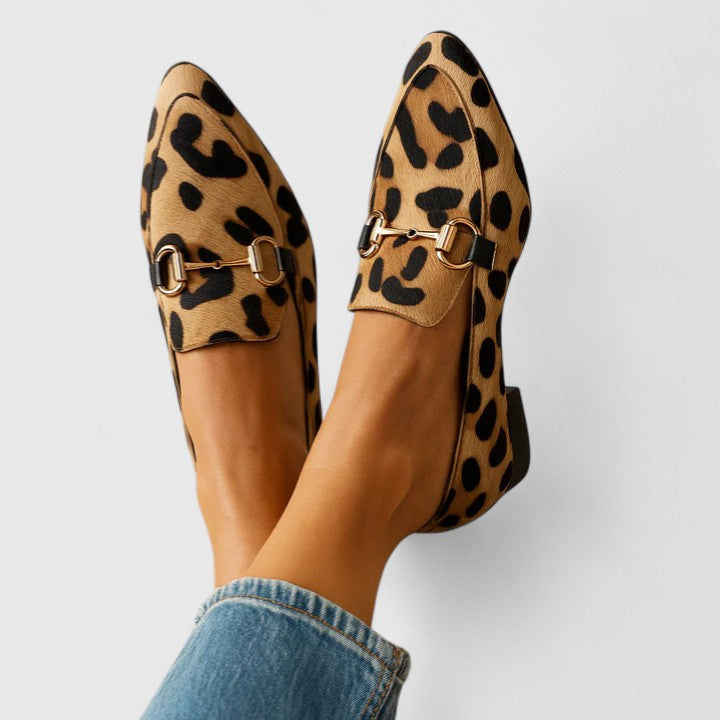 Elegante Loafer con motivo leopardato e dettaglio in metallo – Scarpe slip-on comode per donne